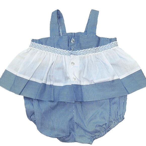 A Maude Wilson Style Size 0 Blue White Stripe Dress & Bloomers Set Size 0 - Picture 2 of 8